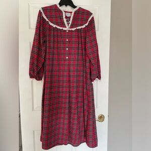 Lanz of Salzburg Women’s Nightgown Medium Red Tartan Plaid Christmas Eyelet Trim